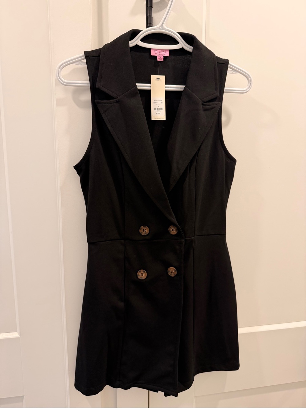 Francesca's Black Sleeveless Double-Breasted Blazer Romper